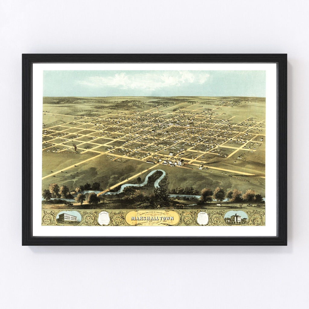 Vintage Map of Marshalltown, Iowa 1868