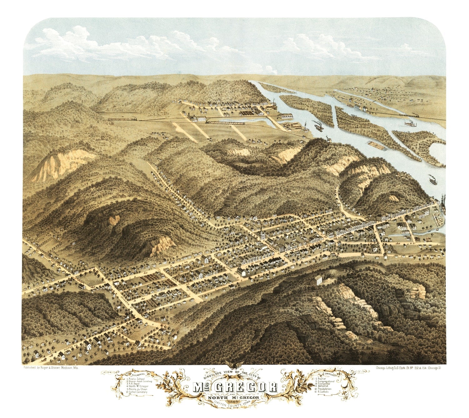 Vintage Map of McGregor, Iowa 1869