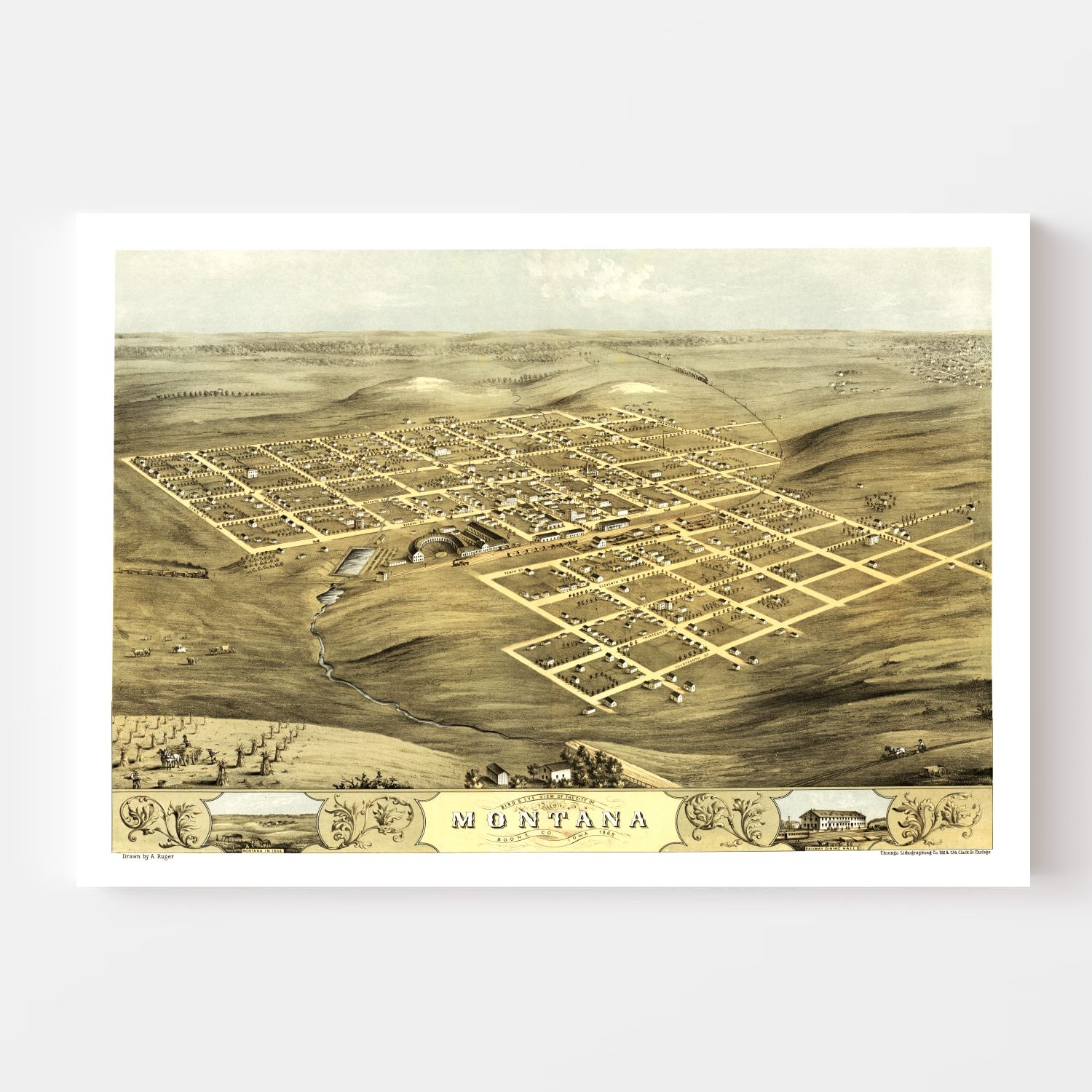 Vintage Map of Montana, Iowa 1868