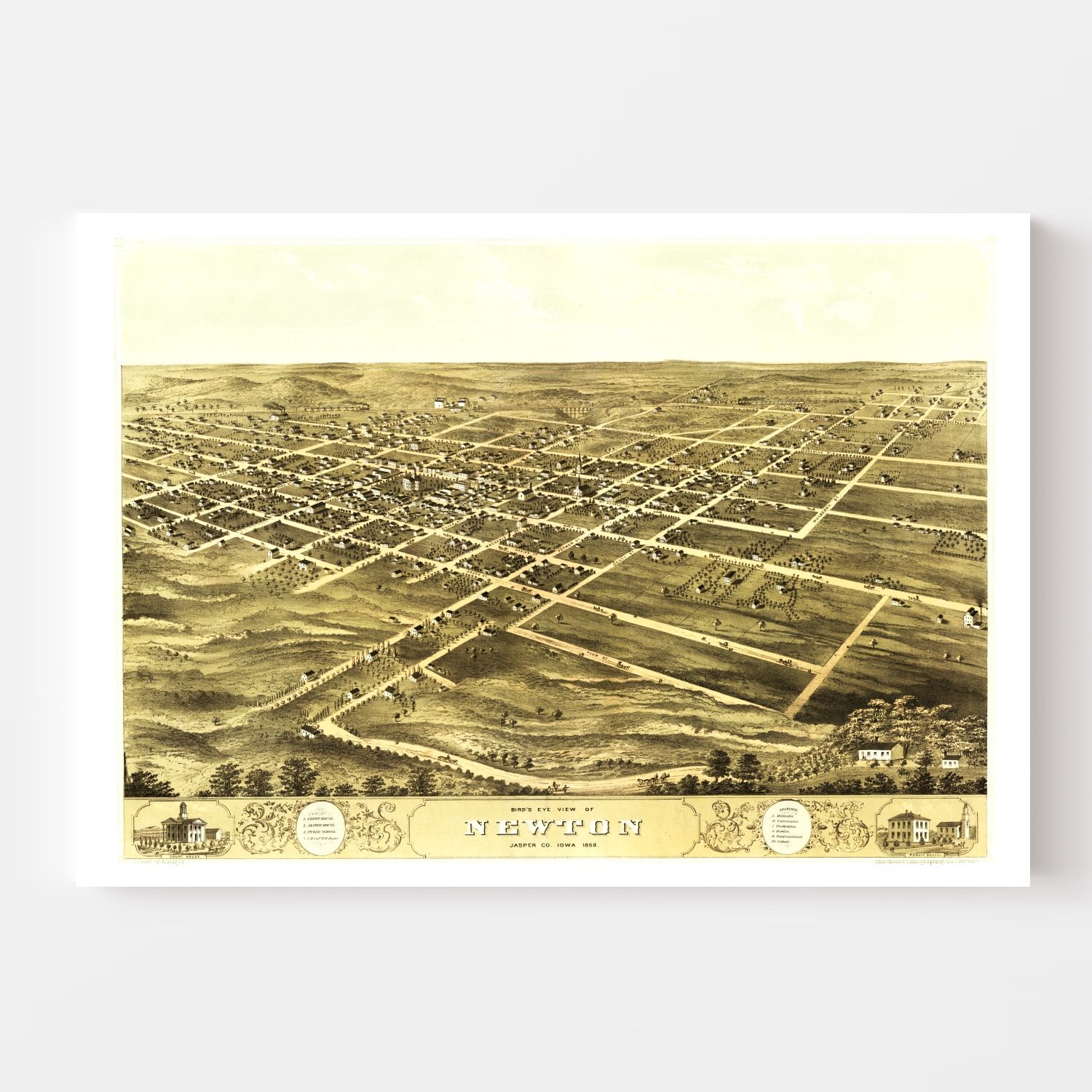 Vintage Map of Newton, Iowa 1868