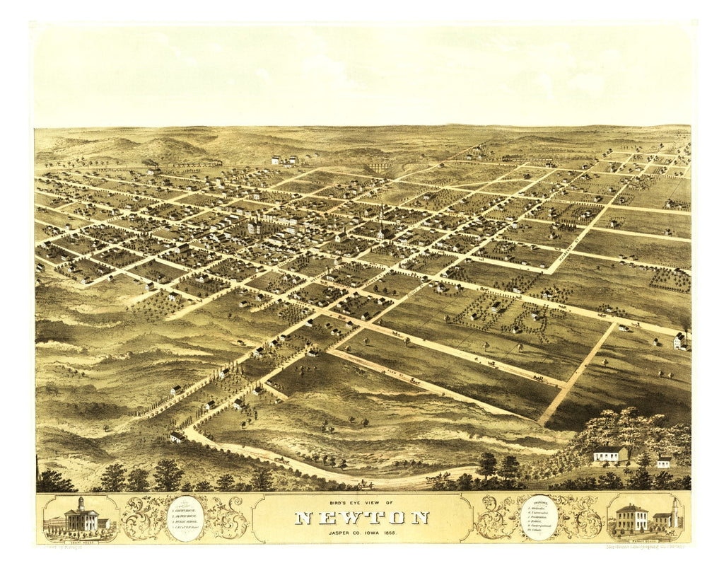Vintage Map of Newton, Iowa 1868