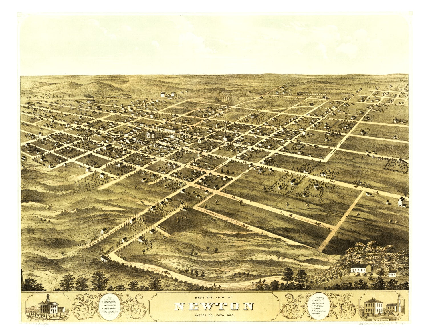Vintage Map of Newton, Iowa 1868