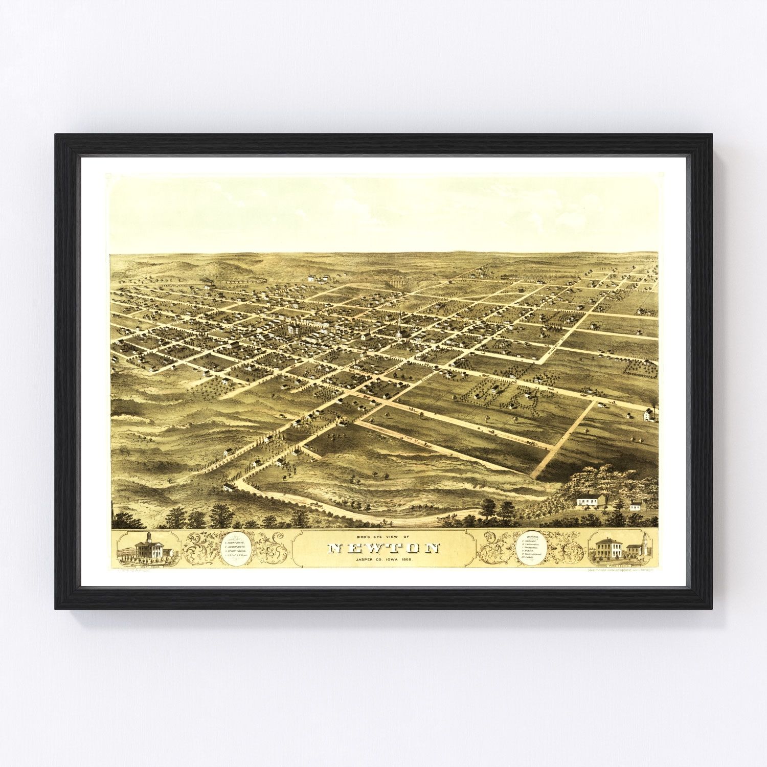 Vintage Map of Newton, Iowa 1868