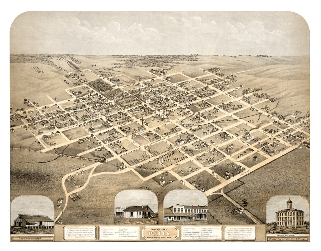 Vintage Map of Pella, Iowa 1869