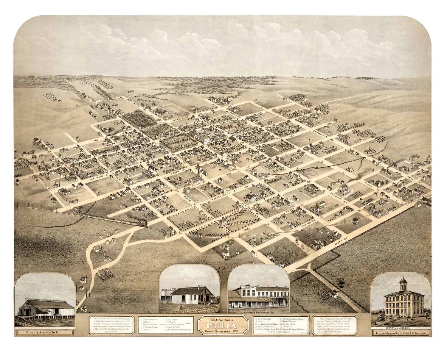 Vintage Map of Pella, Iowa 1869