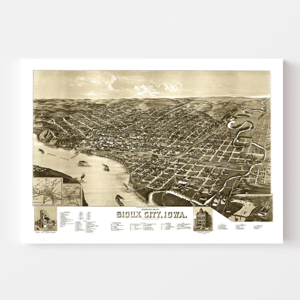 Vintage Map of Sioux City, Iowa 1888