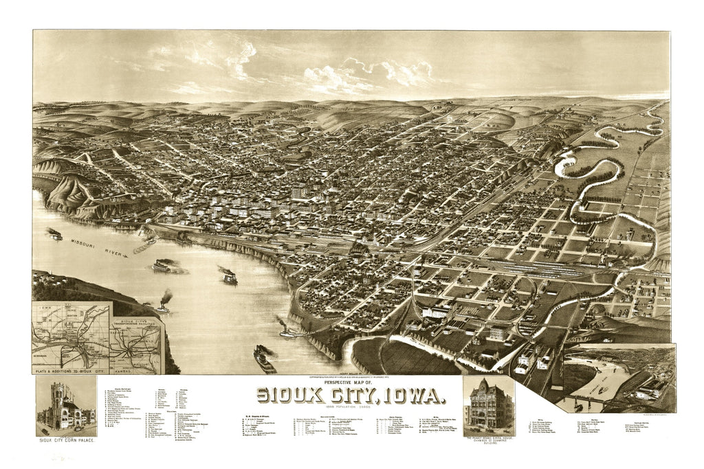 Vintage Map of Sioux City, Iowa 1888