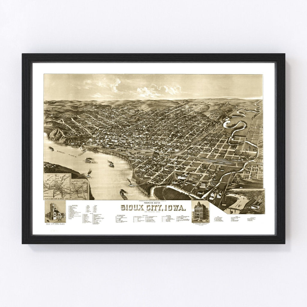 Vintage Map of Sioux City, Iowa 1888