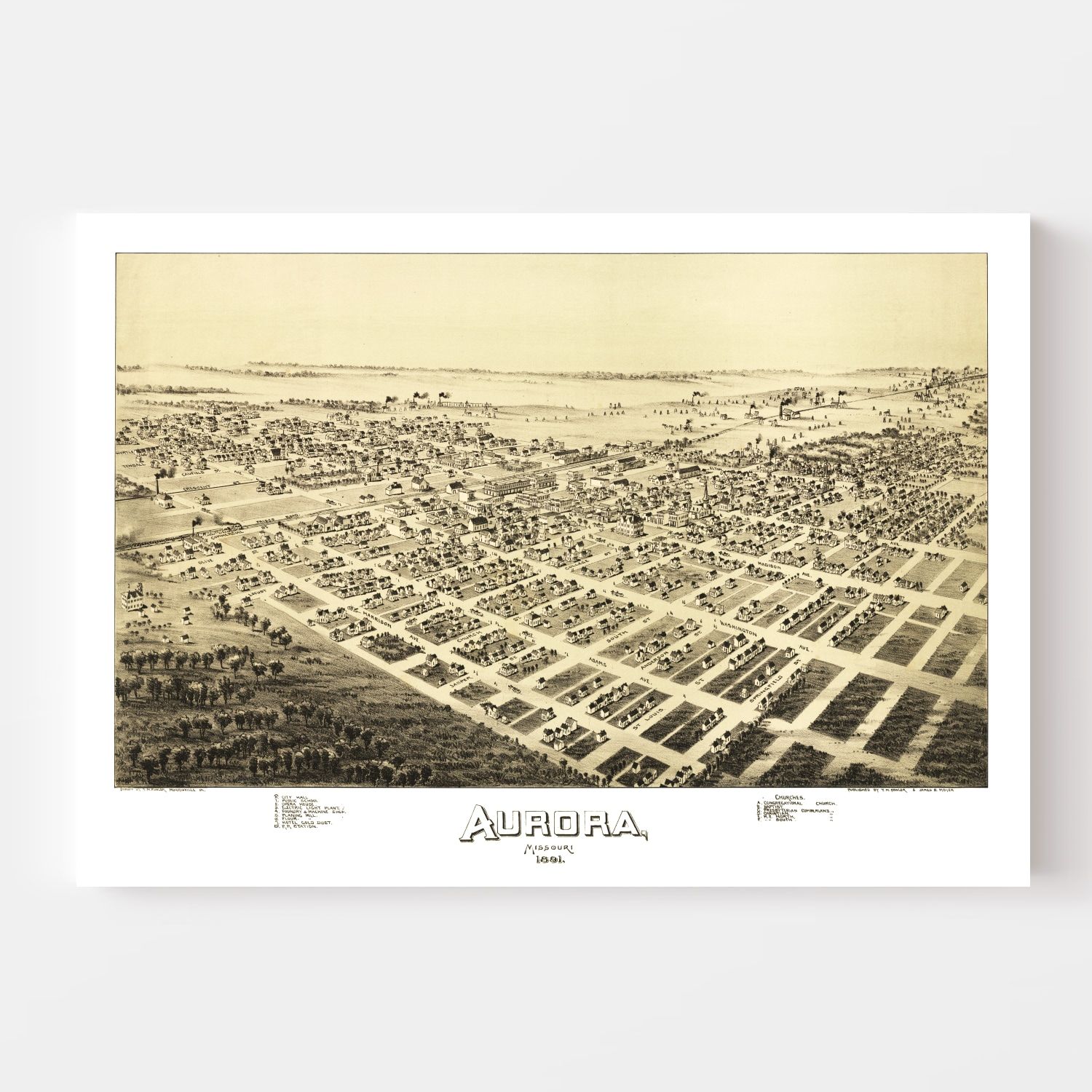 Vintage Map of Aurora, Missouri 1891