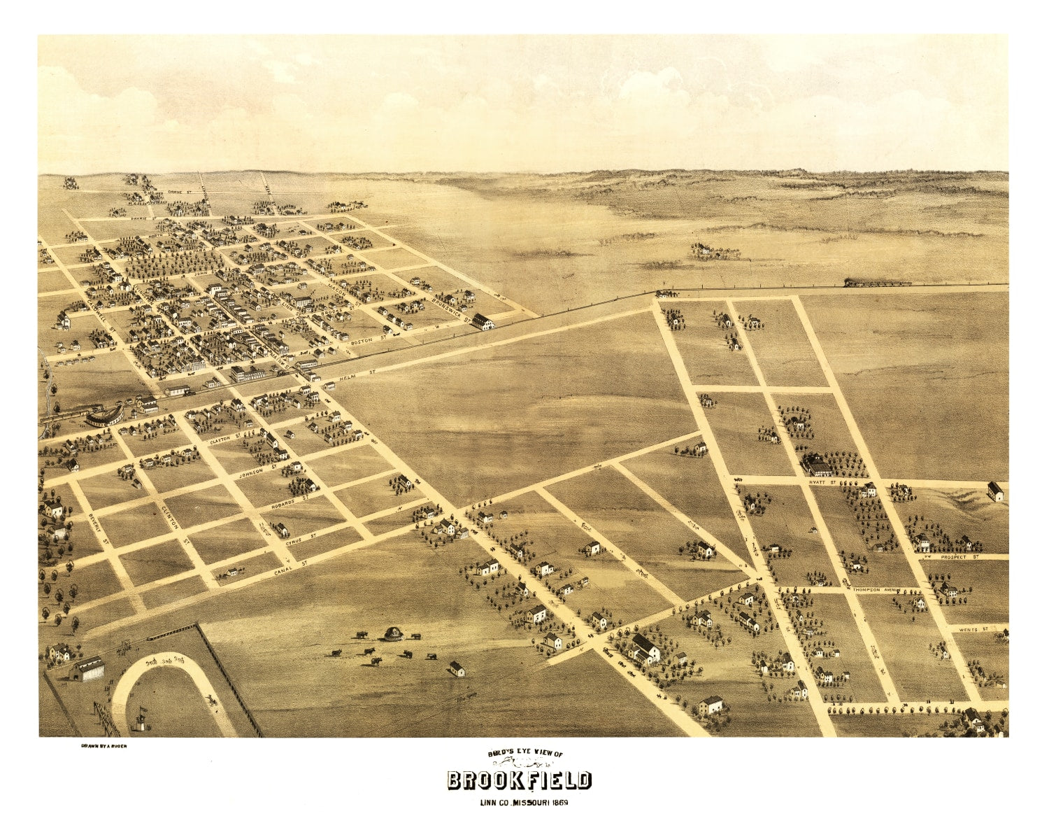 Vintage Map of Brookfield, Missouri 1869