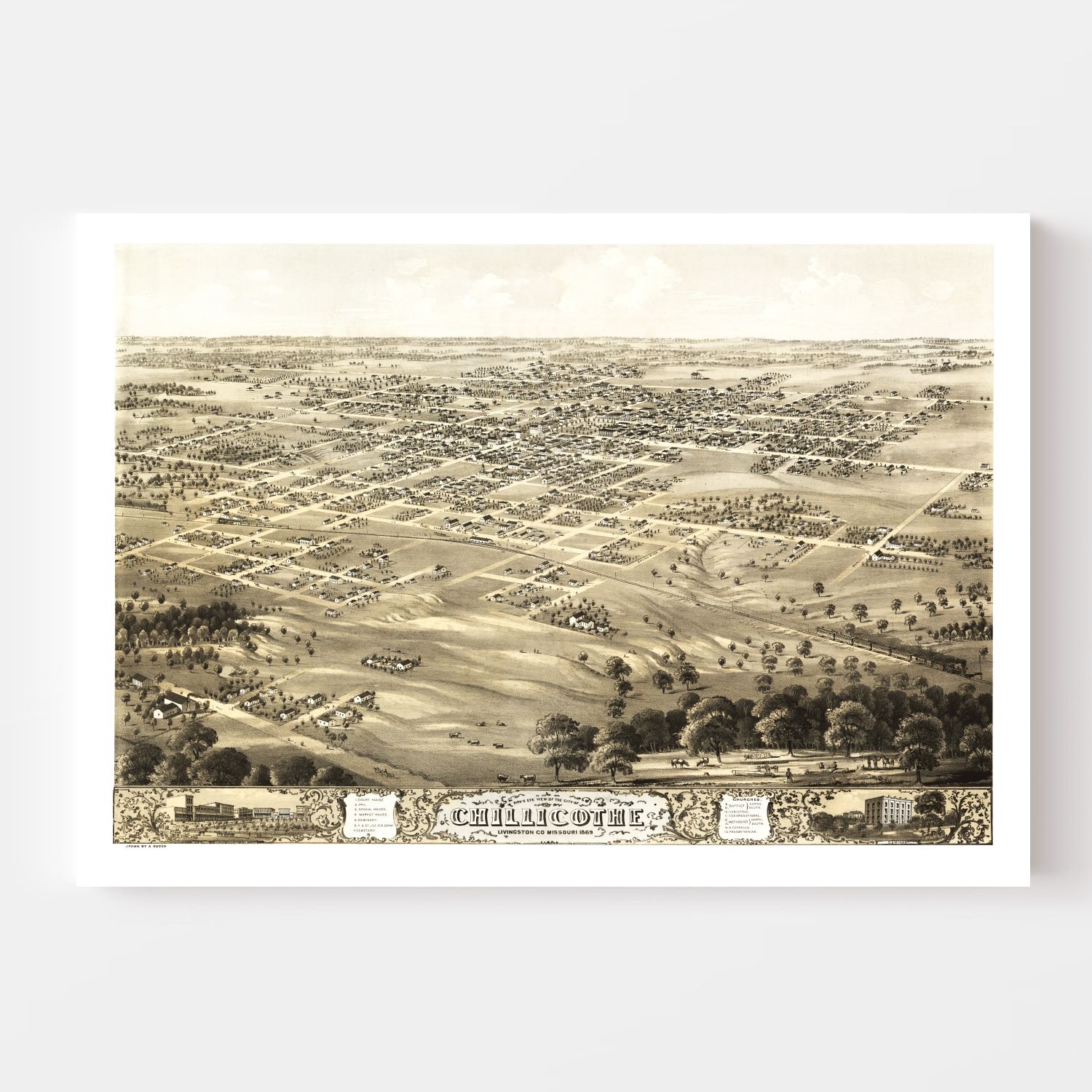 Vintage Map of Chillicothe, Missouri 1869