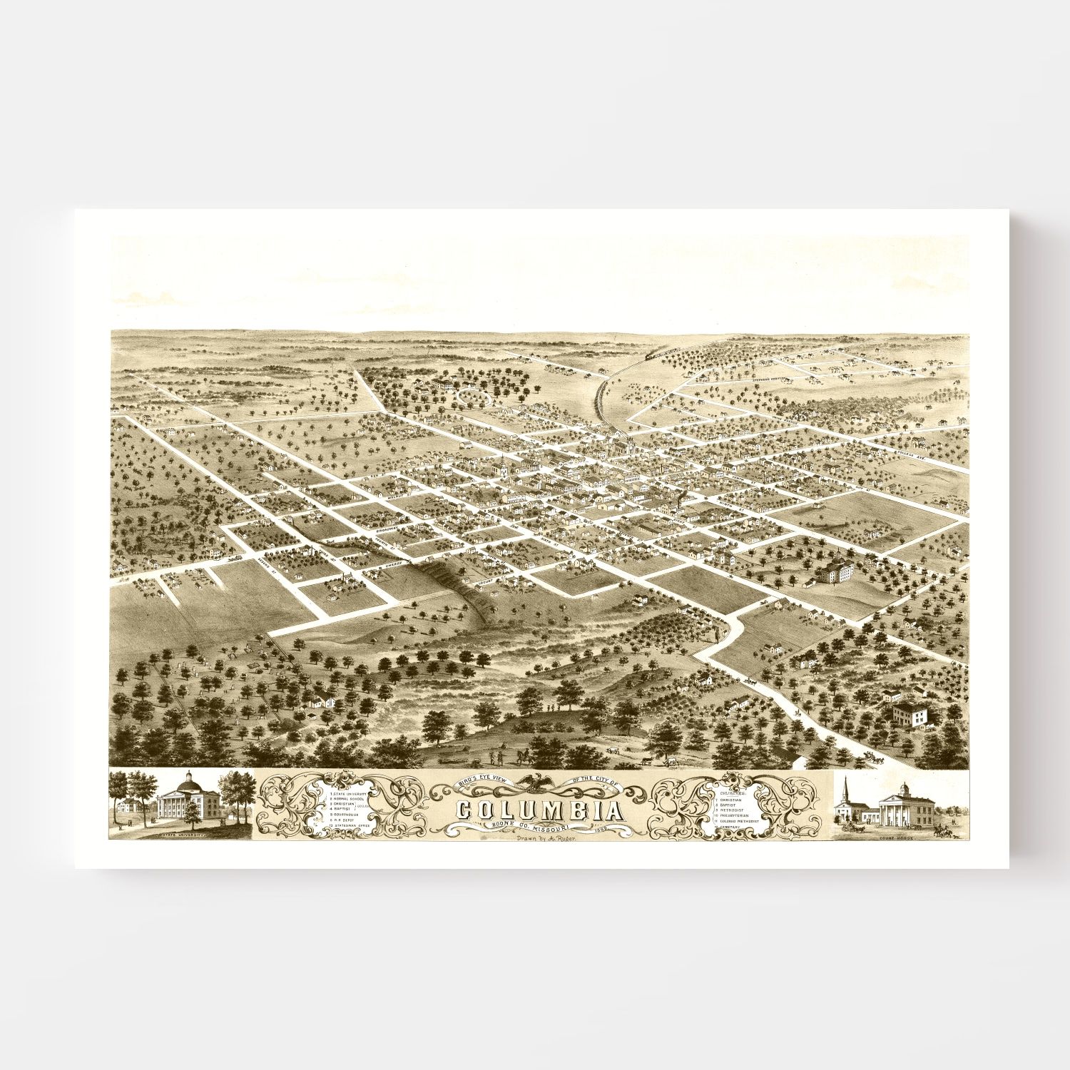 Vintage Map of Columbia, Missouri 1869
