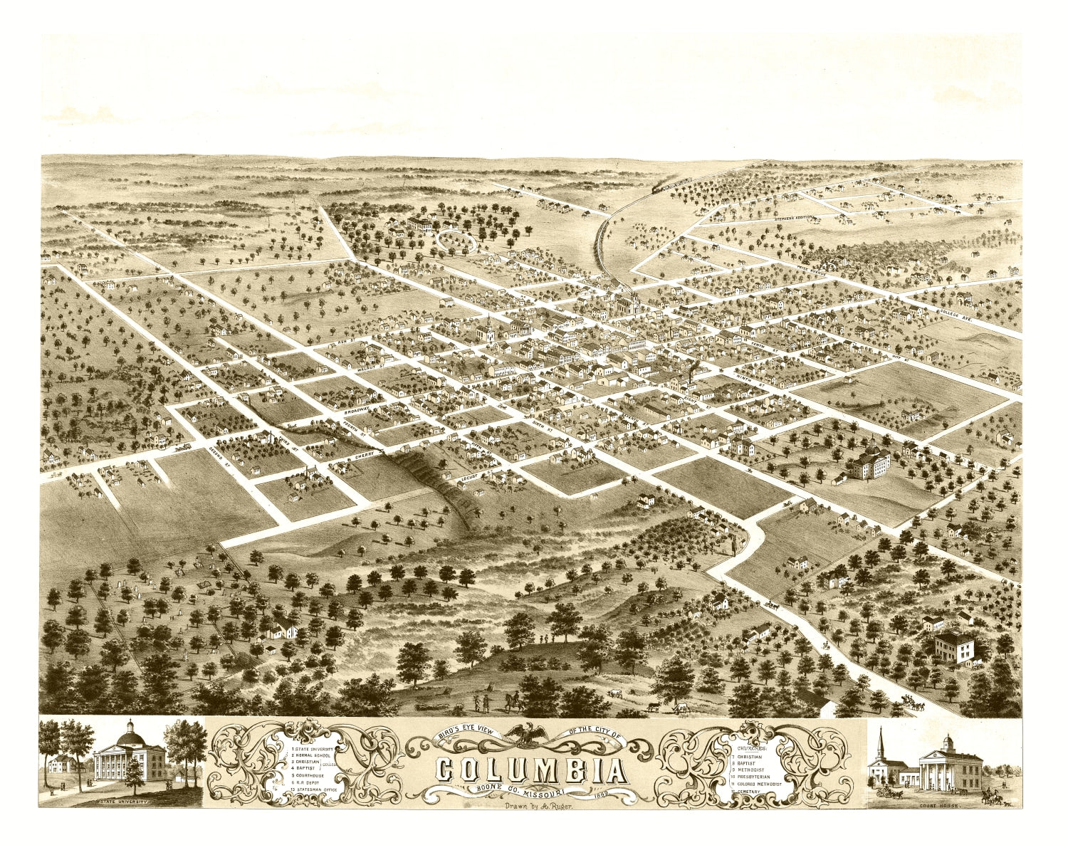 Vintage Map of Columbia, Missouri 1869