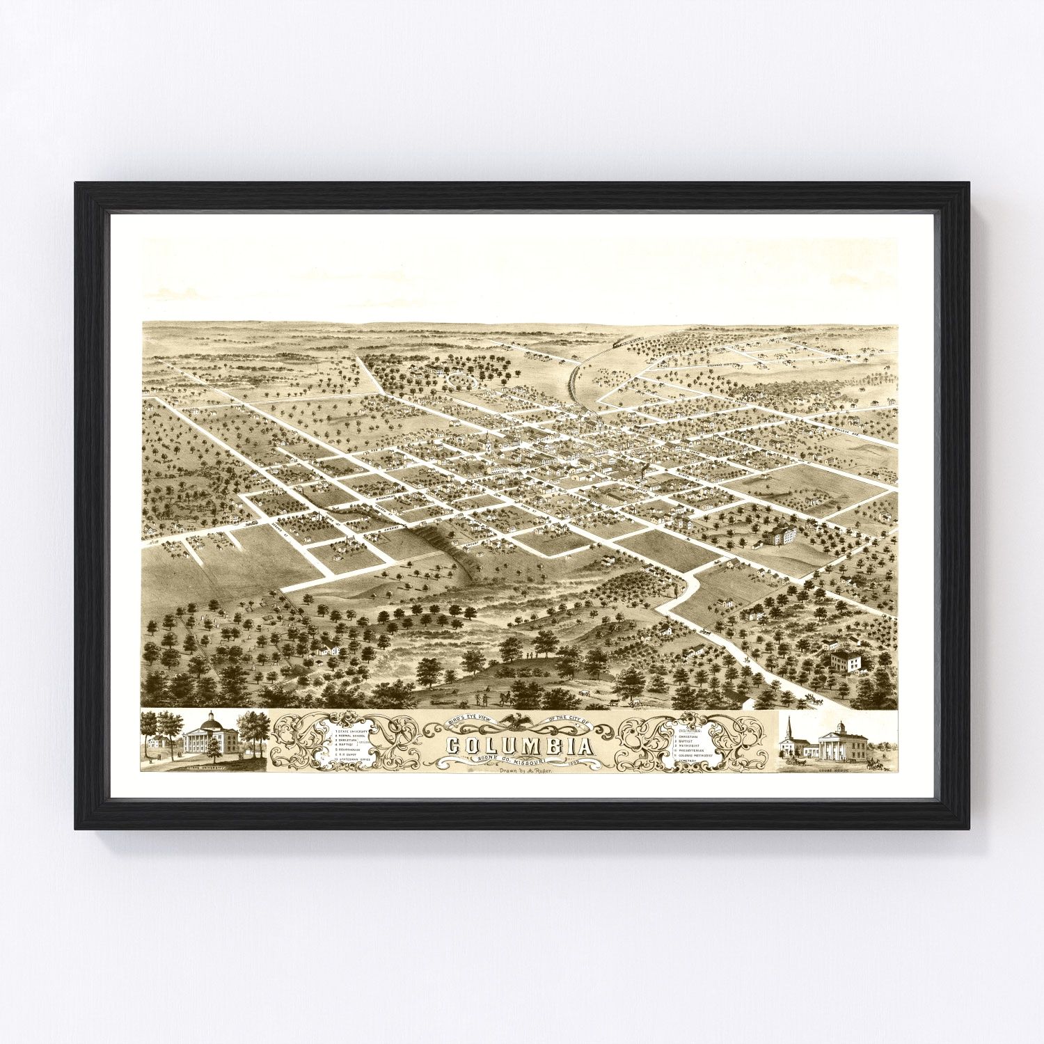 Vintage Map of Columbia, Missouri 1869