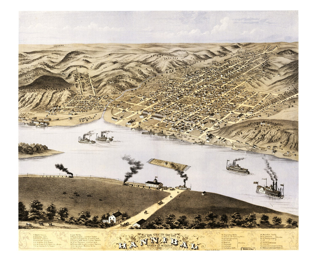 Vintage Map of Hannibal, Missouri 1869