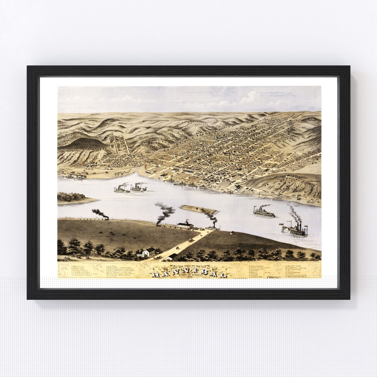Vintage Map of Hannibal, Missouri 1869