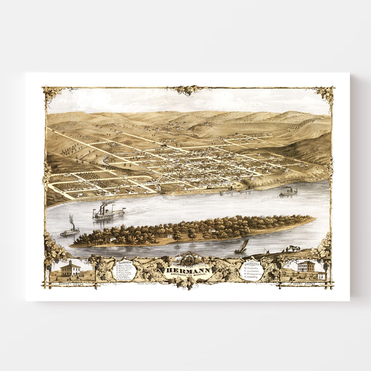 Vintage Map of Hermann, Missouri 1869
