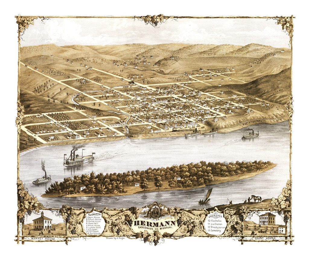 Vintage Map of Hermann, Missouri 1869