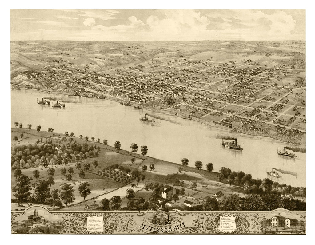 Vintage Map of Jefferson City, Missouri 1869
