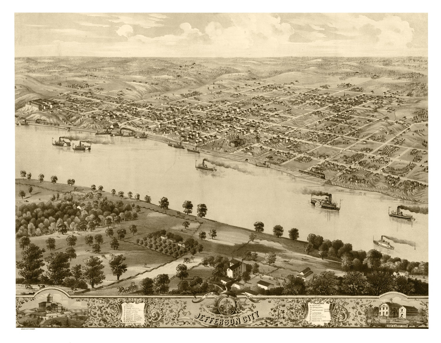 Vintage Map of Jefferson City, Missouri 1869