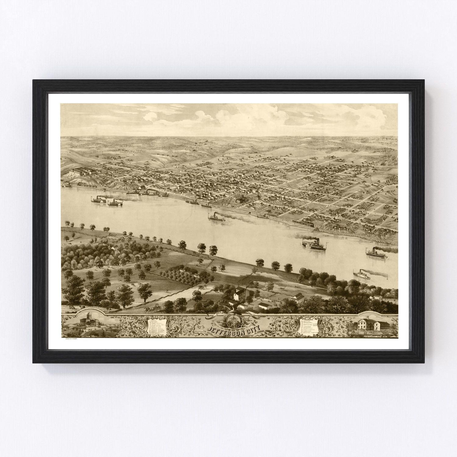 Vintage Map of Jefferson City, Missouri 1869