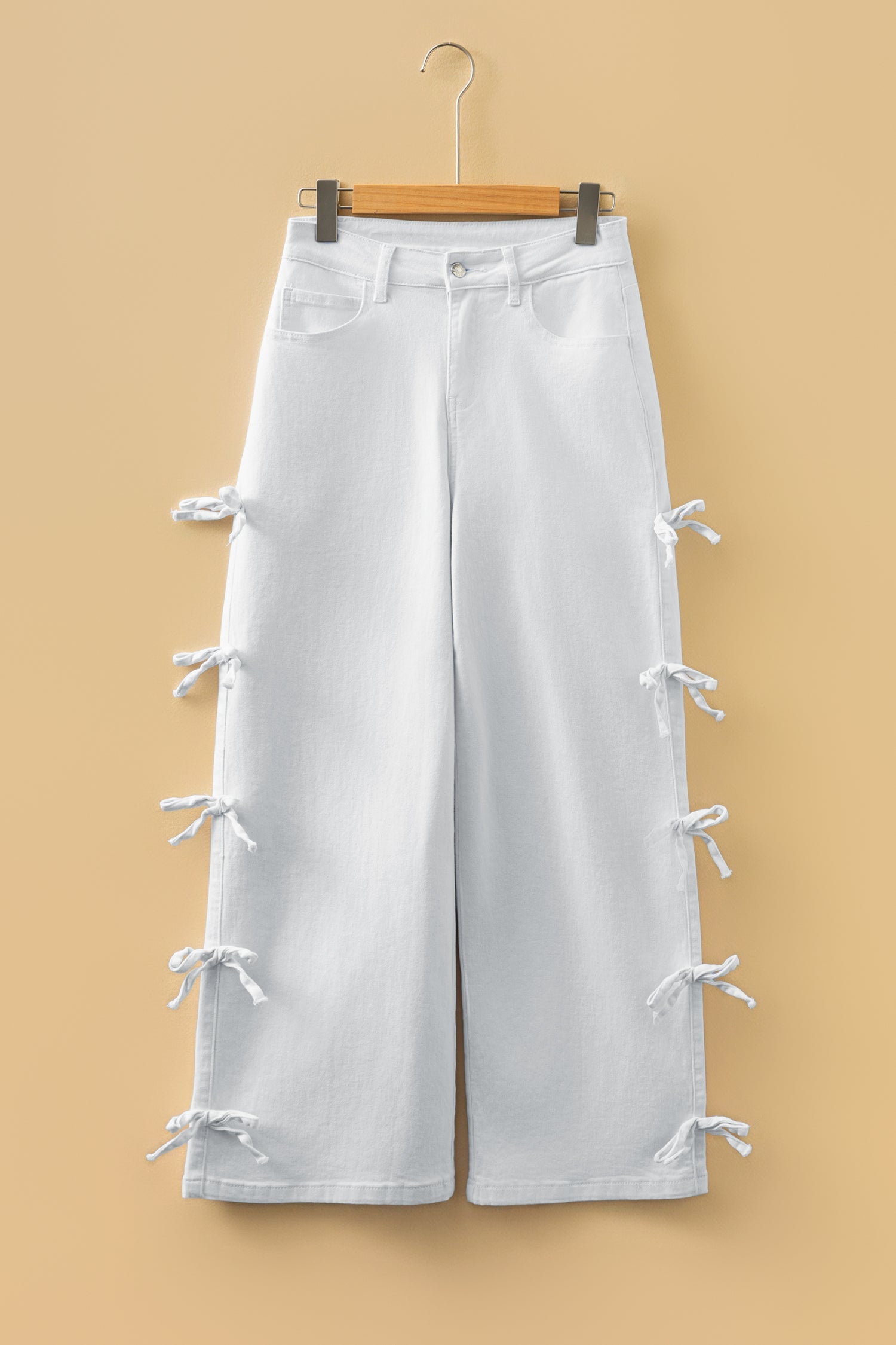 Denim Bow Side Straight Leg Jeans