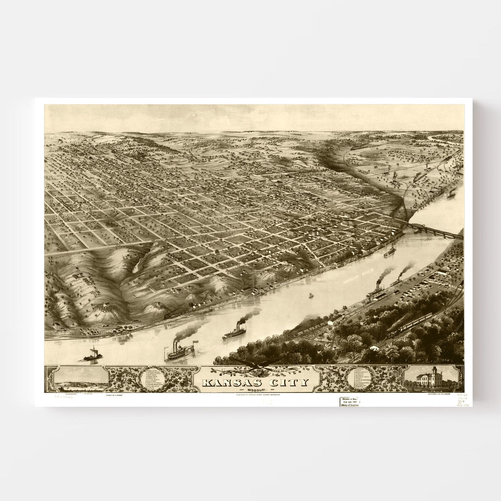 Vintage Map of Kansas City, Missouri 1869