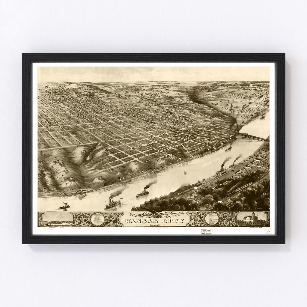 Vintage Map of Kansas City, Missouri 1869