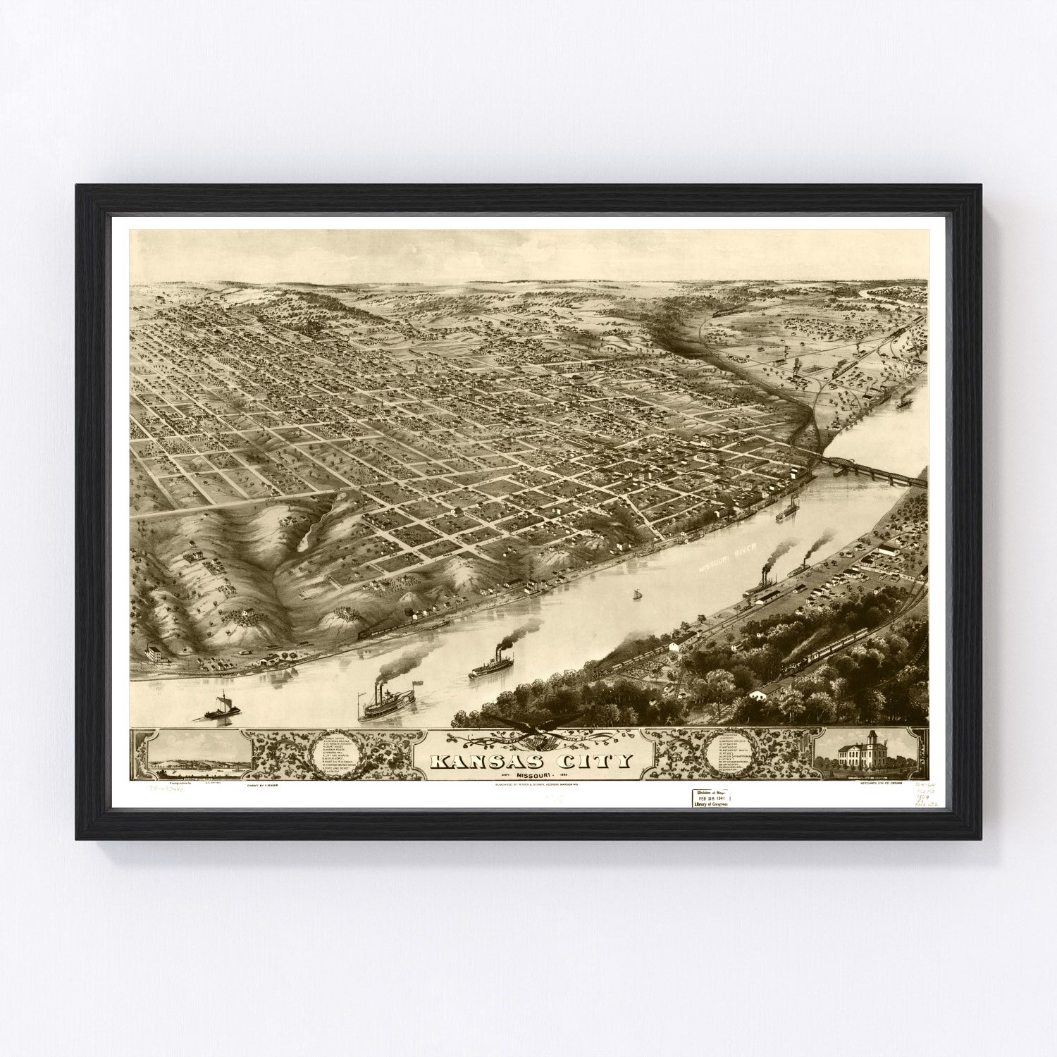 Vintage Map of Kansas City, Missouri 1869