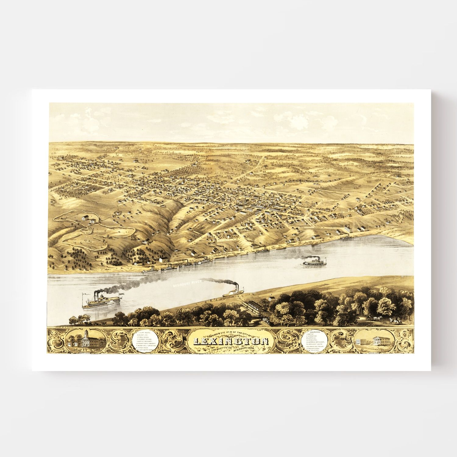 Vintage Map of Lexington, Missouri 1869