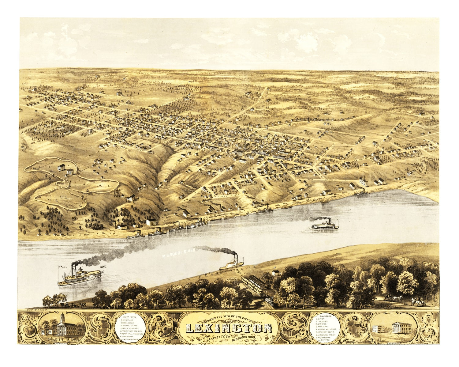 Vintage Map of Lexington, Missouri 1869