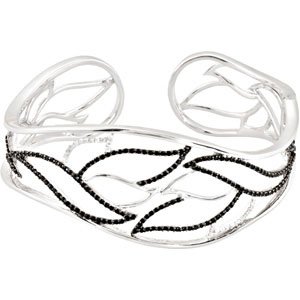Sterling Silver Natural Black Spinel & 1/6 CTW Natural Diamond Hinged Cuff 7" Bracelet