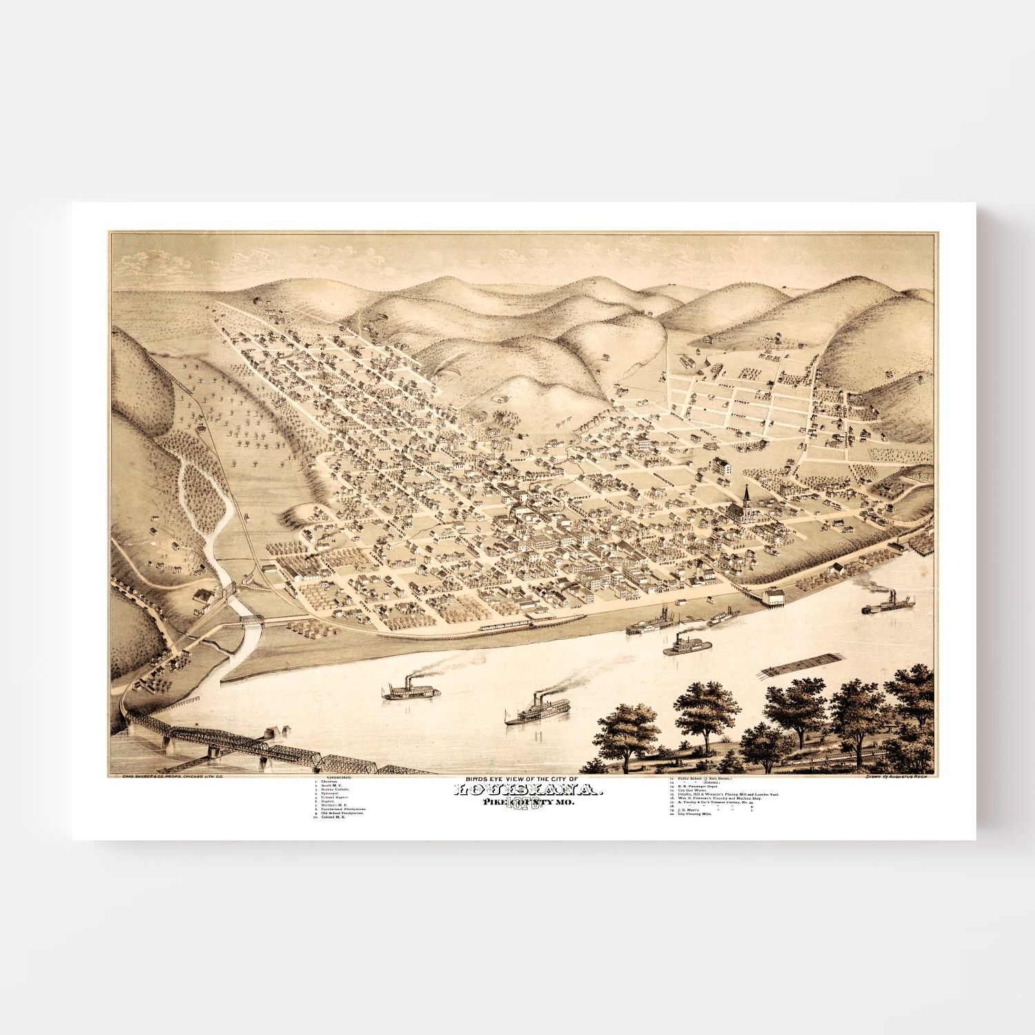 Vintage Map of Louisiana, Missouri 1876