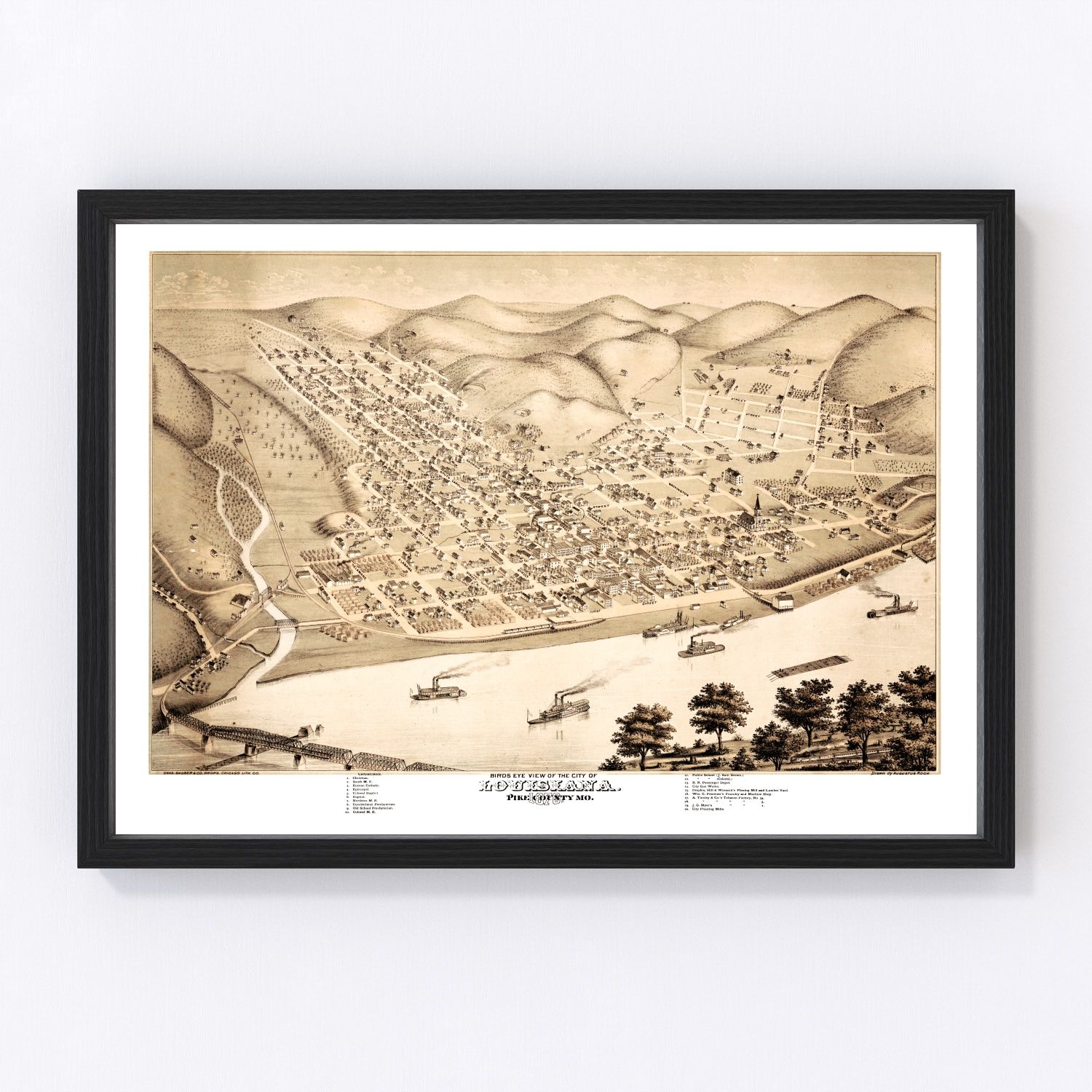 Vintage Map of Louisiana, Missouri 1876