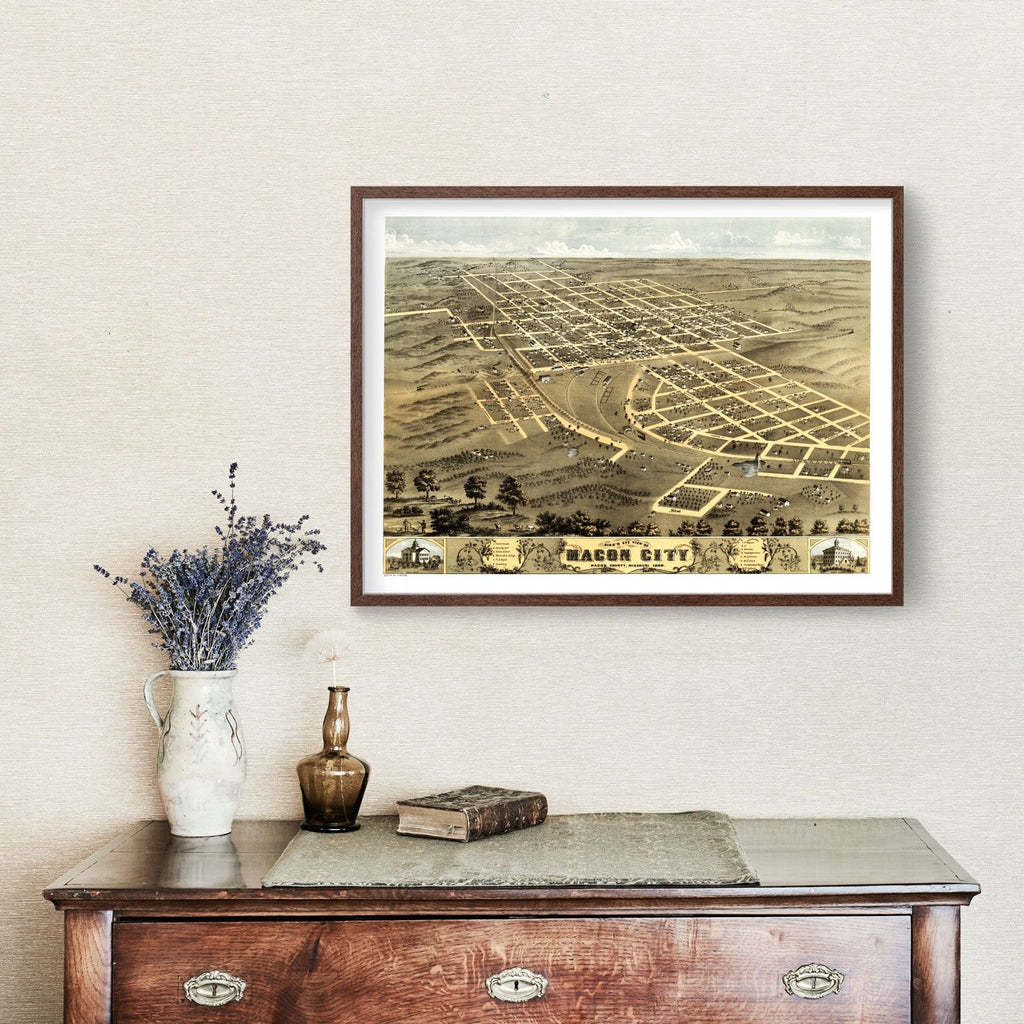 Vintage Map of Macon City, Missouri 1869