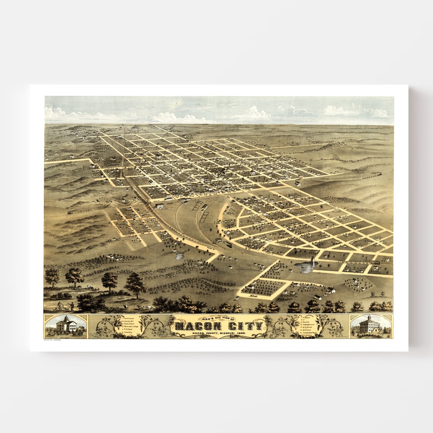 Vintage Map of Macon City, Missouri 1869