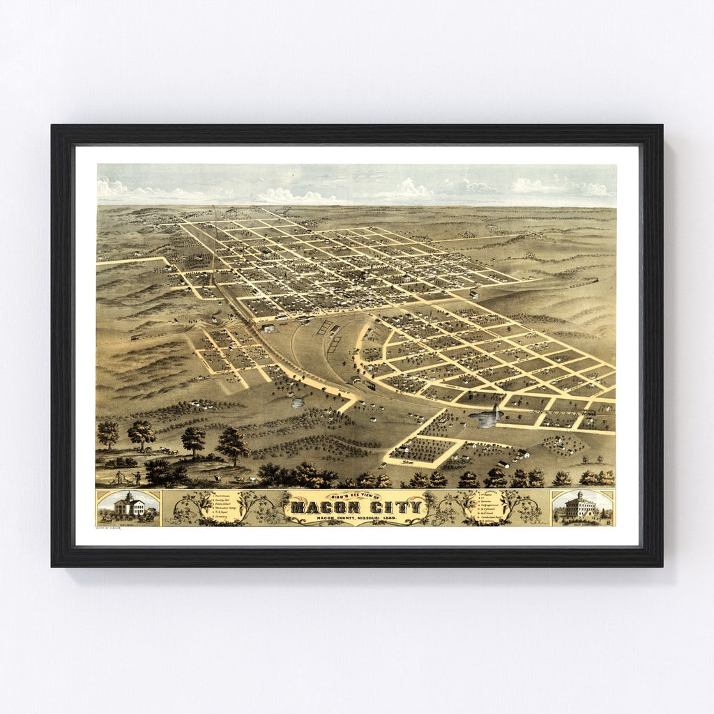 Vintage Map of Macon City, Missouri 1869