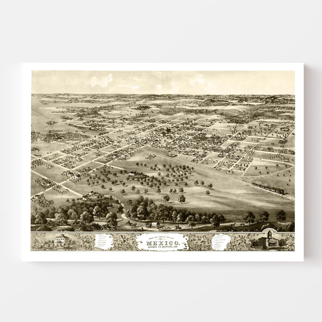 Vintage Map of Mexico, Missouri 1869
