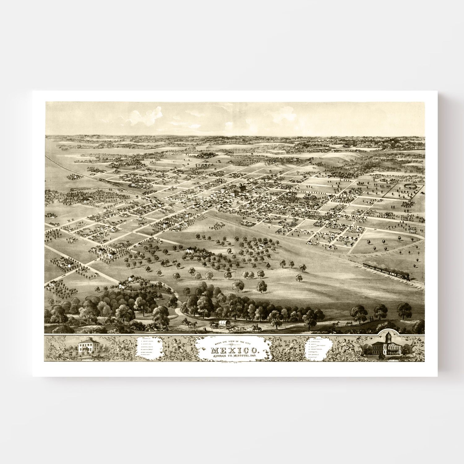 Vintage Map of Mexico, Missouri 1869