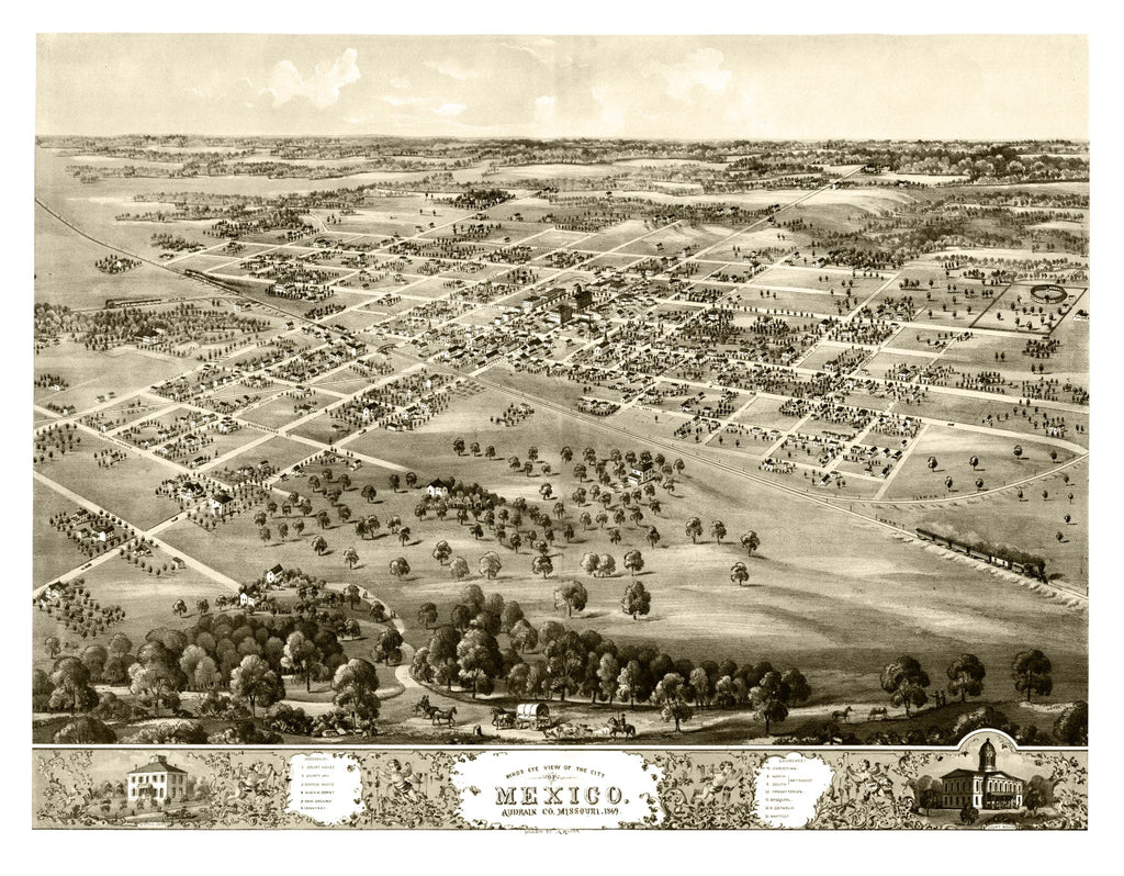 Vintage Map of Mexico, Missouri 1869