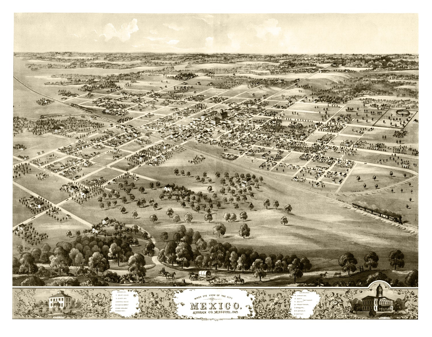 Vintage Map of Mexico, Missouri 1869