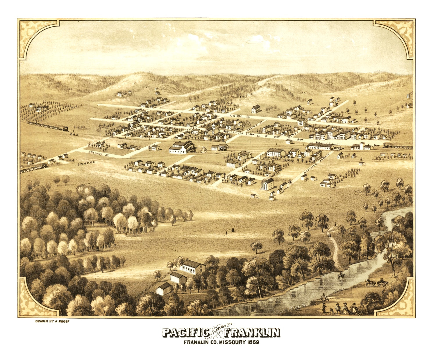Vintage Map of Pacific, Missouri 1869
