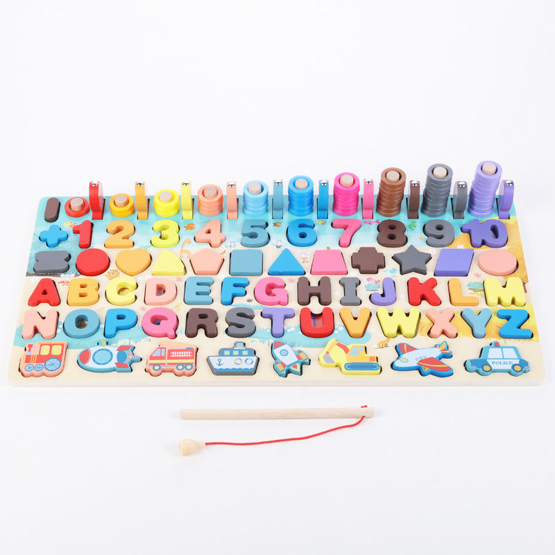 Montessori Wooden Fishing and Math Puzzle Board Toy