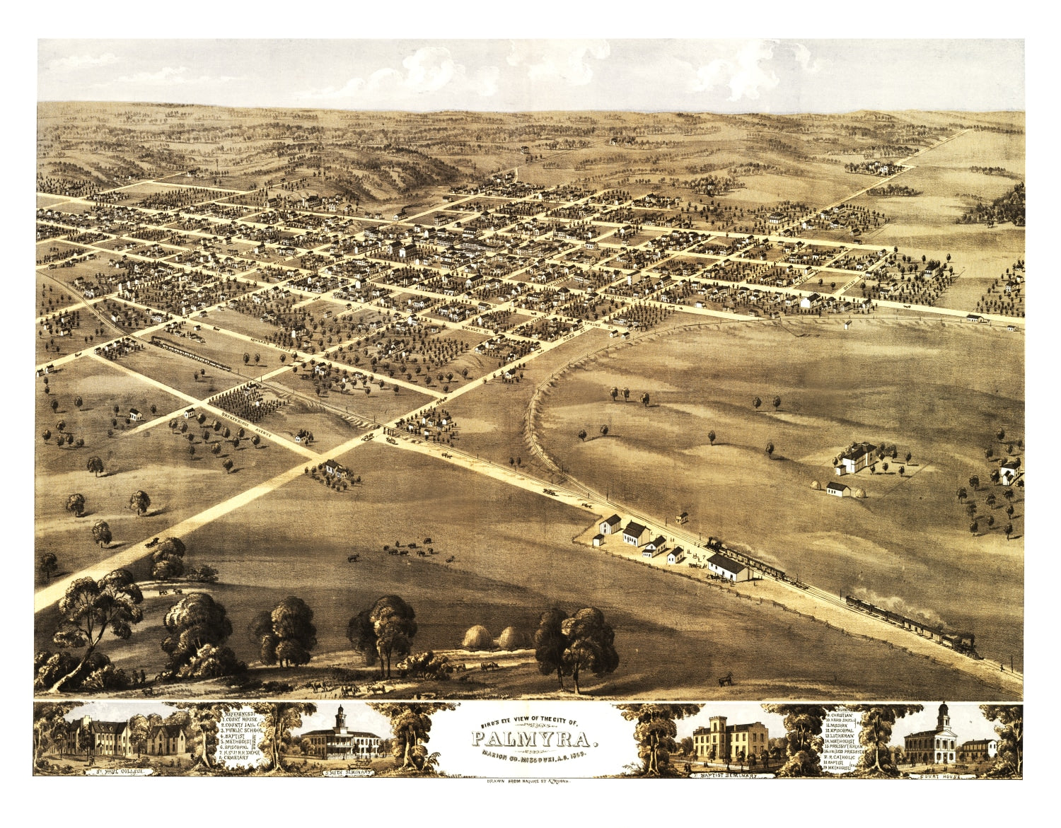 Vintage Map of Palmyra, Missouri 1869