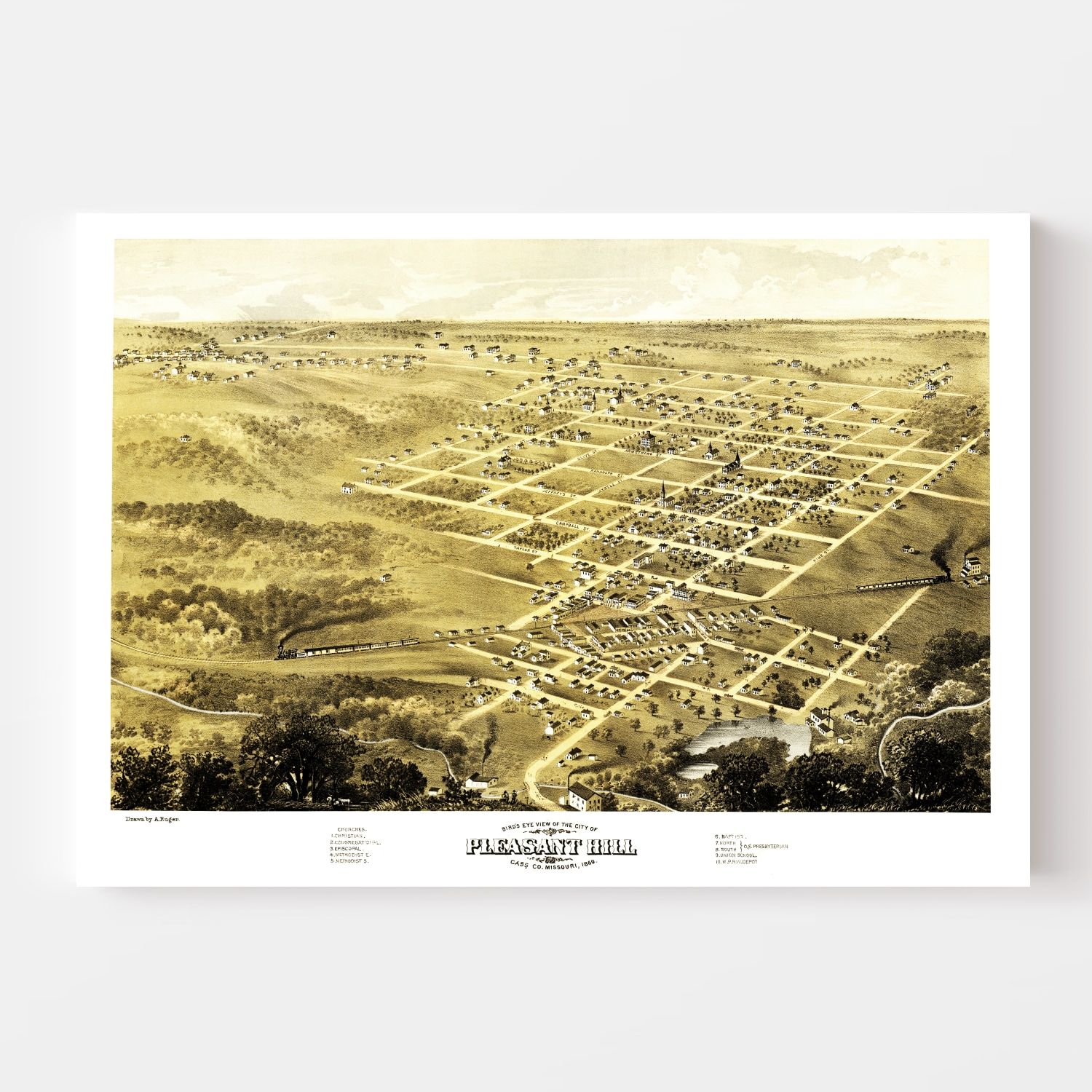 Vintage Map of Pleasant Hill, Missouri 1869