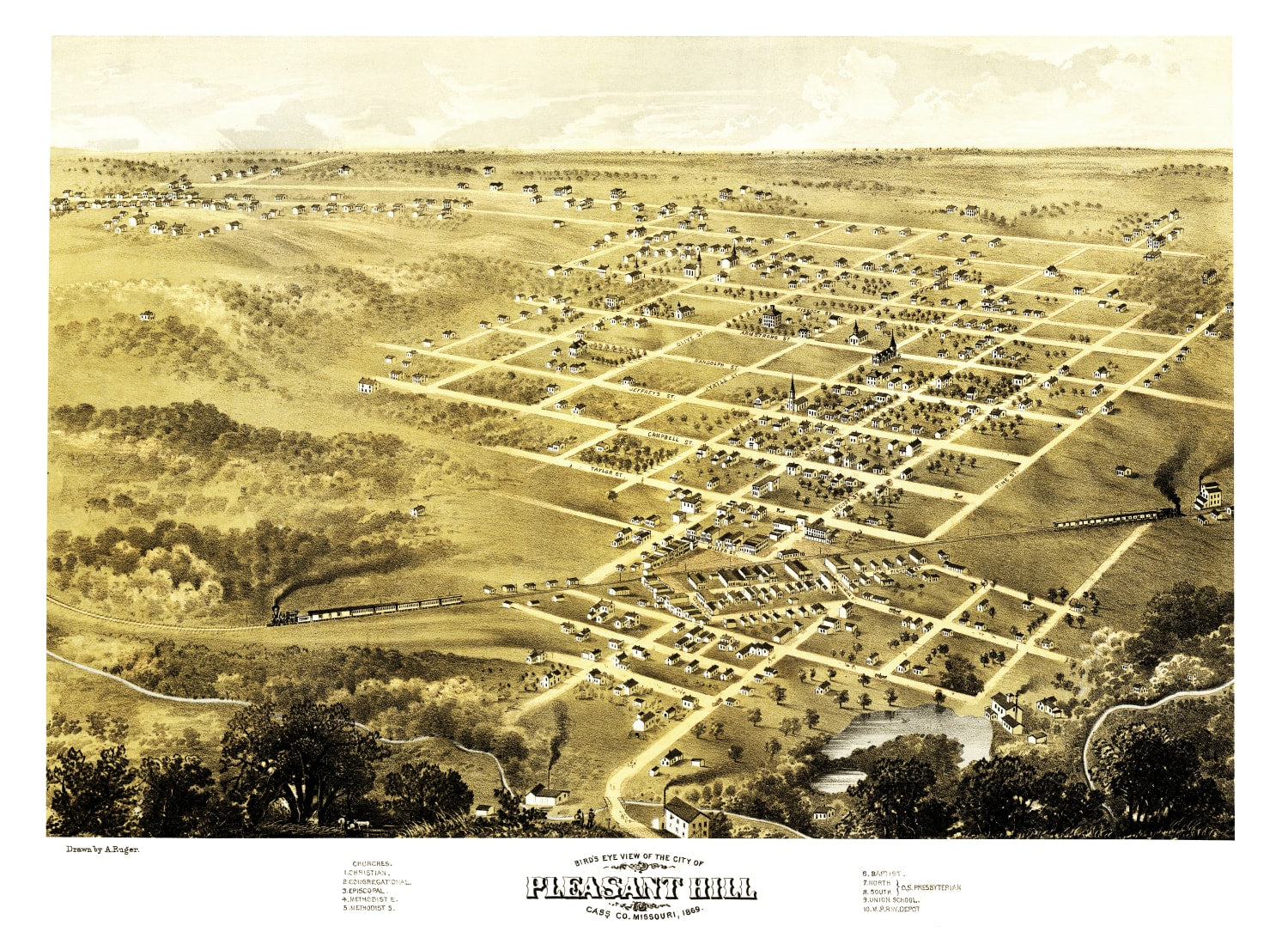 Vintage Map of Pleasant Hill, Missouri 1869