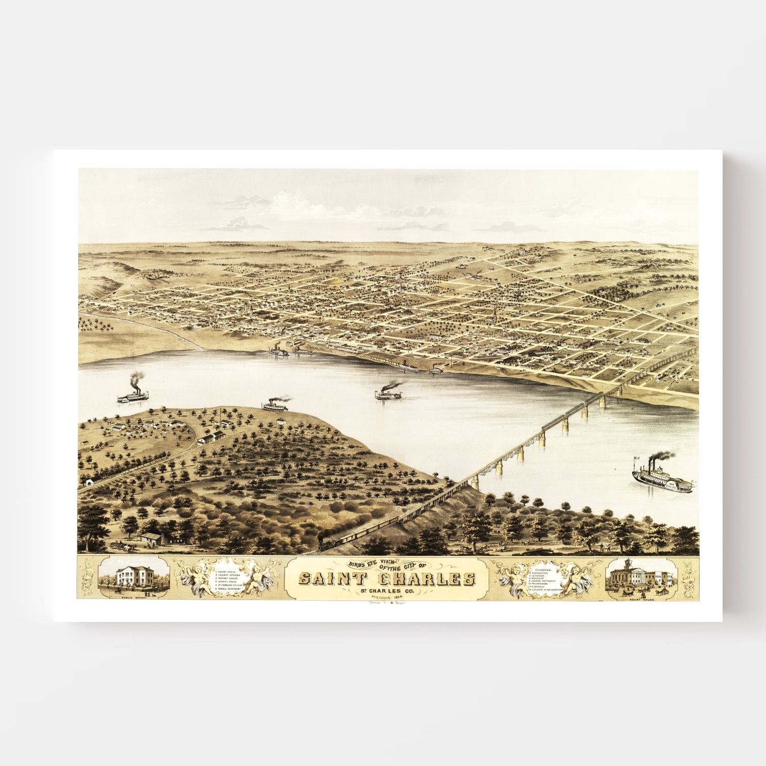 Vintage Map of St. Charles, Missouri 1869
