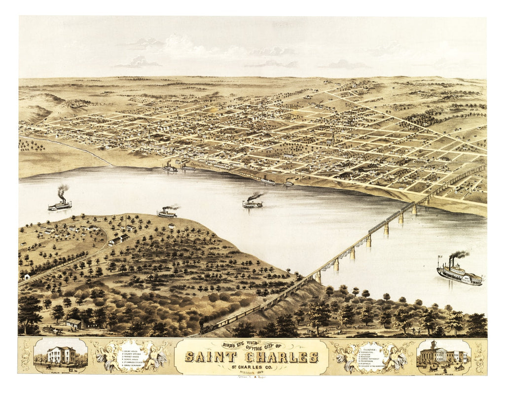 Vintage Map of St. Charles, Missouri 1869