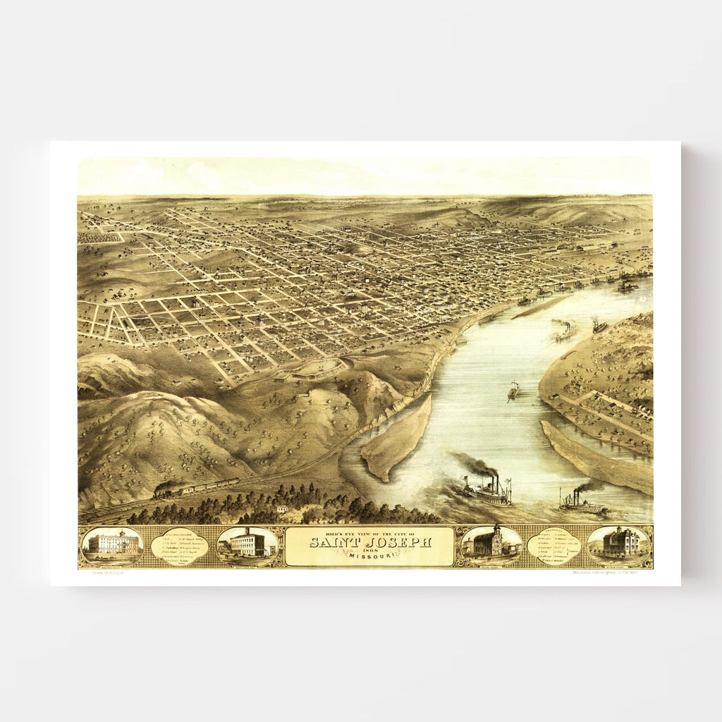 Vintage Map of Saint Joseph, Missouri 1868