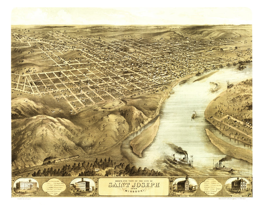 Vintage Map of Saint Joseph, Missouri 1868